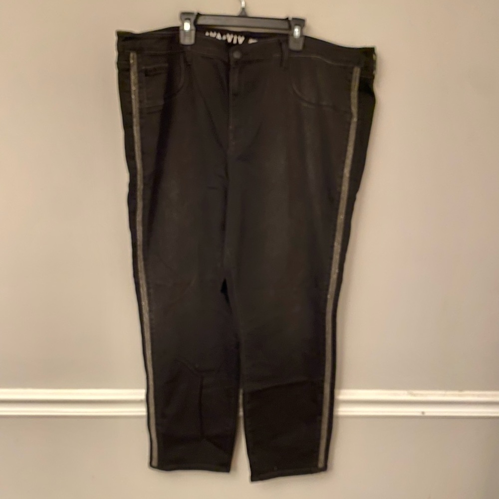 Target Plus Size Ava & Viv black jegging jeans sparkly stripe down side 26W